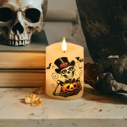 Image of 2-Pack 3x4 Flameless LED Candles,Halloween Candles, Real Wax, Timer, Remote, Battery Powered, Ideal for Halloween & Fall Home Decor,Ivory