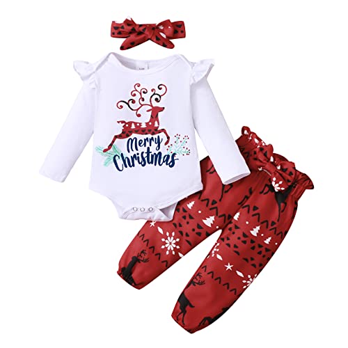 Newborn Baby Girl Clothes Infant Ruffle Romper with Cute Headband + Pants Outfits 3pcs Toddler Girls Clothe Set