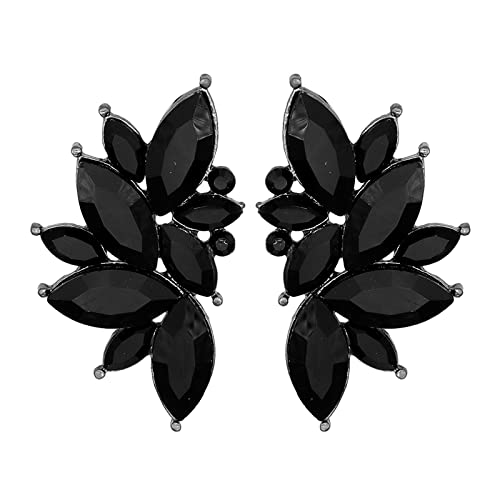 Black Rhinestone Statement Drop Earrings for Women Vintage Fancy Cluster Crystal Pageant Earrings Minimalist CZ Earrings Wedding Prom Accessories