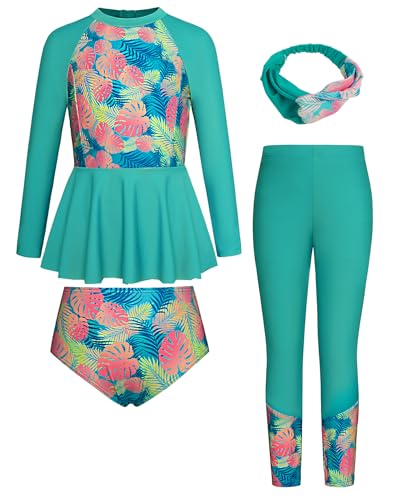 Image of GRACE KARIN Girls Long Sleeve Swimsuit Mermaid Bathing Suit Rash Guard Swimwear 4 Piece Size 5-12