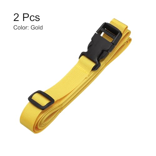 Image of HARFINGTON 2pcs Luggage Straps 1 inch x 118 inch Utility Multi-Purpose Luggage Connector Strap Nylon Adjustable Suitcase Belt with Buckle for Travel Outdoor Bag Luggage Packing Accessories, Gold