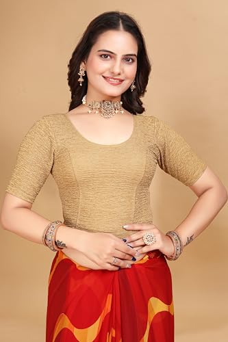 Image of SFT Women's Polycotton Readymade Saree Blouse with Round Neck Half Sleeves Solid Pattern Regular Fit Pull On Closure and Standard Length