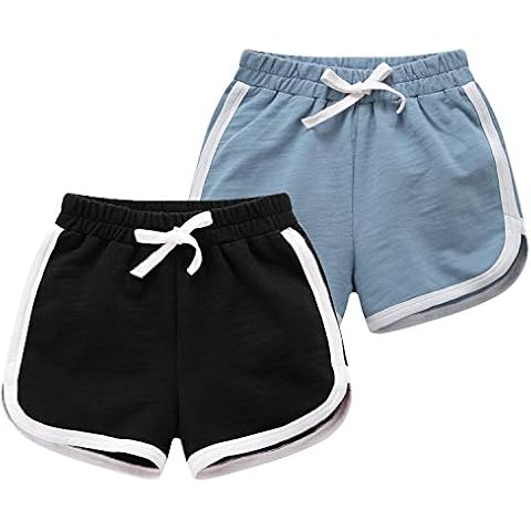 LeeXiang Boys Girls Summer 2 Pack Knit Sports Shorts,Toddler Baby Casual Pull-On Soft Shorts (Black & Light Blue, 5T) Cover