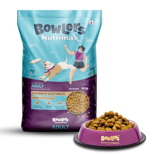 Image of Bowlers Nutrimax Adult Dry Dog Food | Chicken & Vegetables | 20 kg Protein | Smooth Digestion & Healthy Coat | Complete & Balanced Nutrition | Enriched with Essential Amino Acids