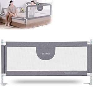 MBQMBSS Bed Rails for Toddlers – 60 70 80 Inch Extra Long Baby Bed Rail Guard with Y-Strap for Kids Twin,Double,Full Size Queen & King Mattress (Gray/White) (1Side: 80 Inch(L) X30(H))