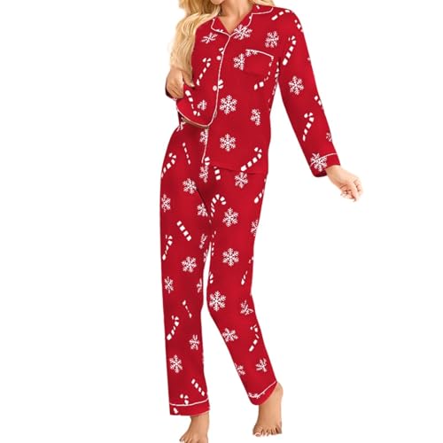 Pyjama en flanelle femme rouge manches longues vêtement de nuit S