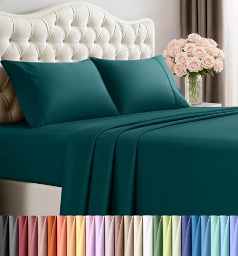 Image of Utopia Bedding Twin Sheet Set - 3 Piece Bed Sheets for Twin Size Bed, Soft and Breathable Microfiber, Includes 1 Fitted Sheet, 1 Flat Sheet and 1 Pillowcase (Teal Green)