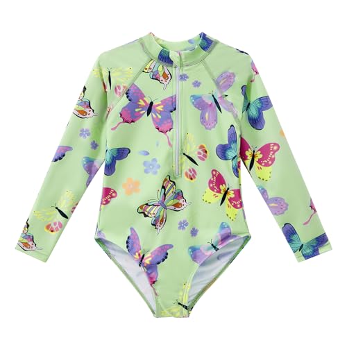 Image of Zando UPF50+ Girls Long Sleeve One Piece Swimsuit with Zipper - Rash Guard for Teens Toddler Kids 2-15 Years