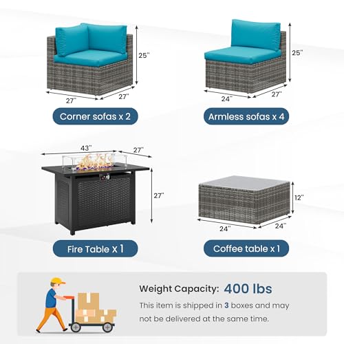 Light Blue 8-Piece Outdoor Patio Furniture Set with Fire Pit - Image 2
