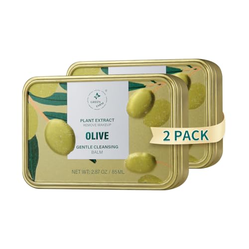 GREEN FARM Makeup Remover Cleansing Balm - Olive Oil Based Cleanser for Face&Body - Melts From Balm to Milky Lather-For All Skin Types, 2pcs