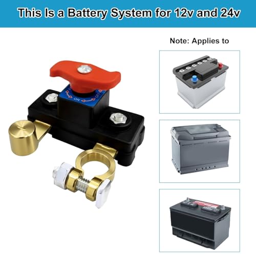 Image of Car Battery Cut Off Switch | 12V /24V Power Disconnect Rotary Knob | High Conductivity (Check Terminal Size & Cable Slack)