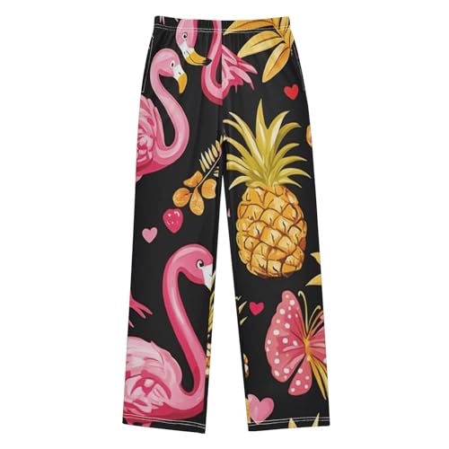 Tropical Flamingo Pineapples Boys Long Pants Soft Trousers Elastic Waist Kids Lounge Bottoms with Pockets S-XL
