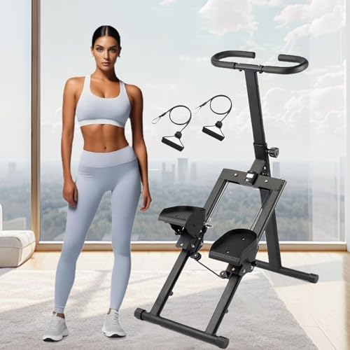 Escalador Vertical Negro Plegable MáQuina de Ejercicios de Escalada Vertical Ajustable Manillar Pedales Climbing Machine Unisex para NiñOs Adultos Stepper Fitness Entrenamiento de Cuerpo Completo