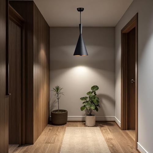 Image of GreyWings Modern Black Aluminium Hanging Pendant Light for Ceiling, Dcorative Lamp, 27 Holder, Inoor Light for Dining, Kitchen, Living Room,(Big) Pack of 2