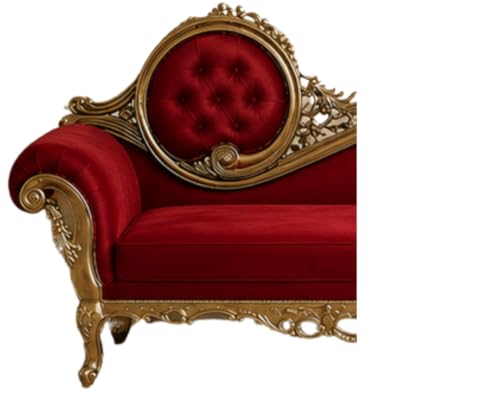 Image of Victorian Style Chaise Lounge, Tufted Cream Upholstery, Mahogany Wood Frame, Classic Living Room Furniture (red)