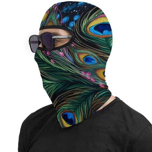 Pasamontañas unisex de poliéster y spandex, máscara térmica para frío con diseño de plumas de pavo real miniatura 4
