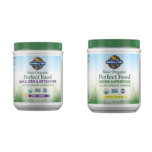 Garden of Life Raw Organic Perfect Food Alkalizer & Detoxifier Juiced Greens Superfood Powder & Raw Organic Perfect Food Green Superfood Juiced Greens Powder - Original Stevia-Free