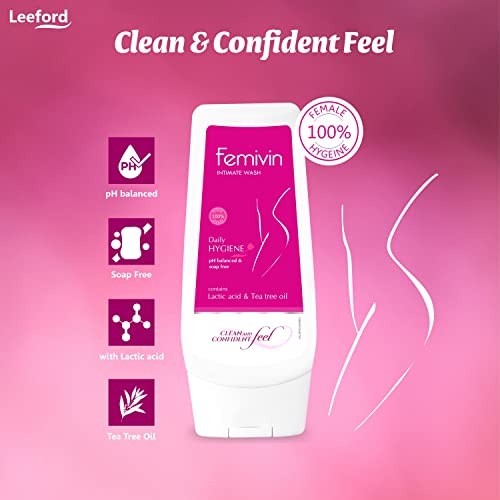 Image of Leeford Femivin Intimate Wash Combo Pack of 3 for Women - Daily Hygiene || Maintain pH Balance and Soap Free || Enriched with Tea Tree Oil || Daily use || Clean and Fresh all Day - 100ml Each