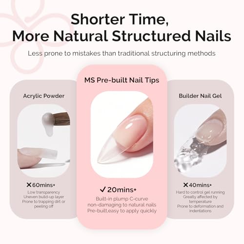 Image of MelodySusie Medium Almond Gel Nail Tips Kit-300PcsPre-Building Apex Fake Nail Tips 20g Solid Nail Glue Gel,Half Matte Full Cover Clear Acrylic Nail,15Sizes Thick Strong Long Lasting for Home DIY&Salon