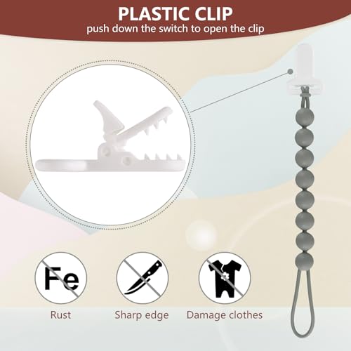 Image of 6-Pack Silicone Pacifier Clips for Babies, Safe Teething Beads, Rust-Free Holders, Baby Boy and Girl Essentials, Newborn Must-Have Accessories