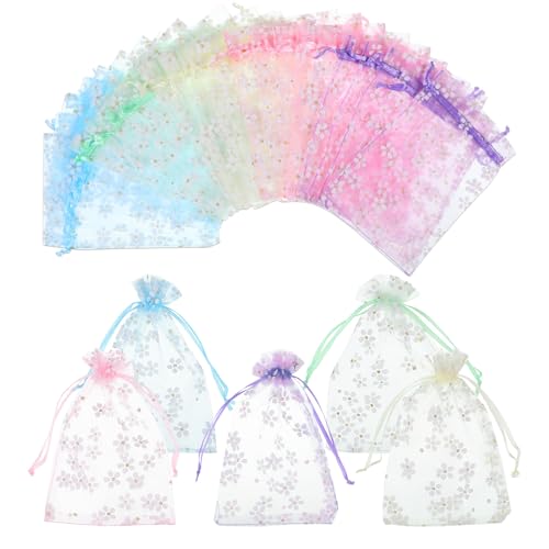 30 Stück Organzasäckchen Blume Organzabeutel Schmuckbeutel 15x10cm Organza Beutel Geschenksäckchen Organza Beutel mit Kordelzug Geschenk Säckchen für Weihnachten Hochzeit Oder Fest Party
