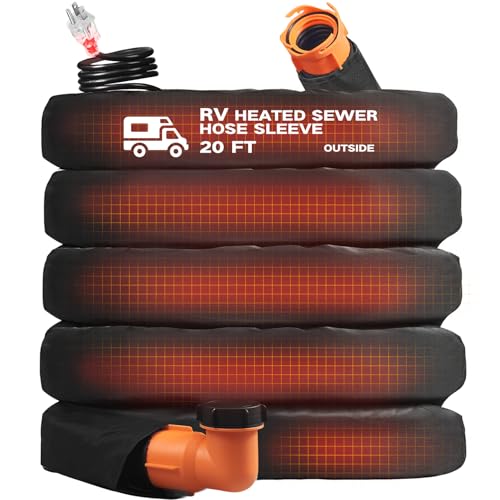 Heated 20FT RV Sewer Hose with Heated Sleeve Anti Freezing at -20F RV Waste Sewer Black Hose with Protective Cover (20FT Hose with Cover)