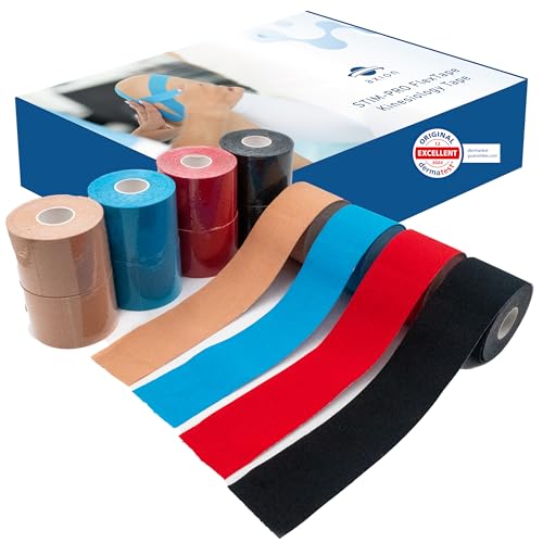 12 Kinesiotape axion® | Cintas kinesiológicas elásticas de varios colores | Tiras adhesiva deportiva | Rollos para vendaje neuromuscular y fisioterapia | Soporte articular y muscular