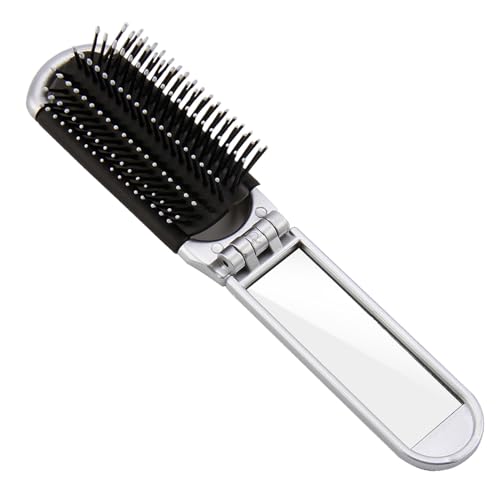 Folding Hair Brush, Travel Hair Brush with Mirror, Compact Pocket Sized for Women, Massage Comb for Hair Care & Styling, Lightweight Collapsible Brush for Gym, Travel & Outdoor Use