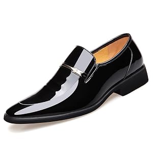 Mens Tuxedo Dress Shoes Formal Classic Faux Patent Leather Oxfords Business Wedding Derby Shoe for Men Cap Toe