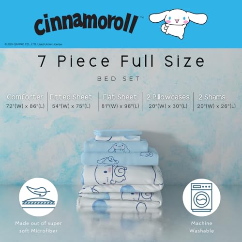 Image of Cinnamoroll Bedding 7 Piece Super Soft Cozy Reversible Comforter and Sheet Set with Sham, Full, (100% Official Licensed Product) By Franco