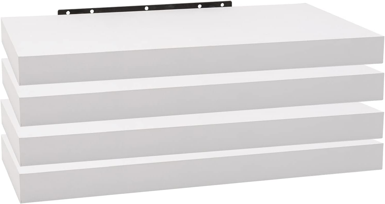 WOLTU 4 Pcs Floating Shelf White Wooden Wall Storage Display Shelf 60cm