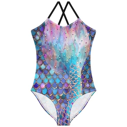 Pigsaly Girls One Piece Swimsuits Dark Blue Purple Giltter Mermaid Scale Fish Tale Kids Cross Back Swimwear Bathing Suit 3T