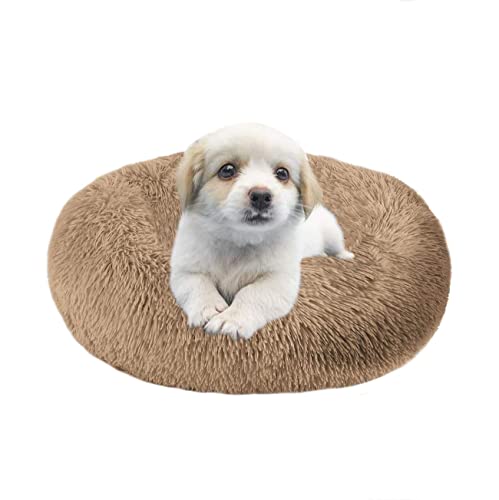 Cama Gato Antiestrés, Cama Perro Gato Camas para Perros Pequeños Cama, Mascotas para Gatos Cama Redonda de Felpa, Lavable Sofa Suave Cachorro Calentito Cojín (Coffee colorØ50cm) Cover