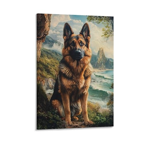 Toile bergers allemands decoration murale salon et bureau 50x75cm