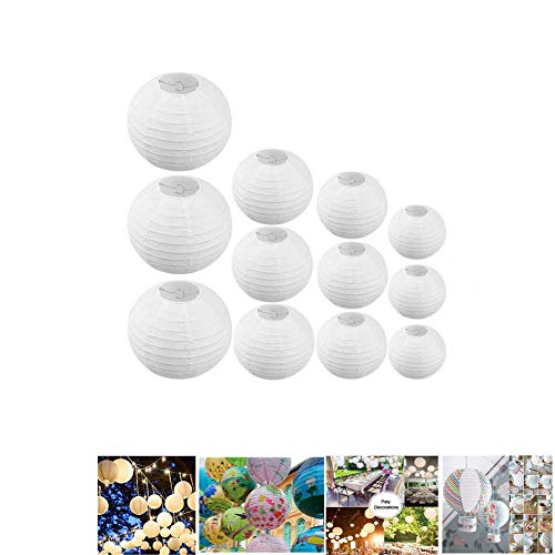 Yuhtech 15Pack Boule Chinoise Blanche, Lampion Papier Blanc Lanterne Papier Boule pour Décoration de Mariage, Noël, Parloir, Maison, Anniversaire, Fête