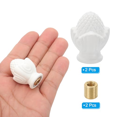 Image of PATIKIL 36 x 28mm Lamp Finials Caps Knob, 2 Set Solid Lamp Shade Top Decoration Screw Cap Nuts with Brass Reducing Adapter for Table Lamps Floor Lamps, White
