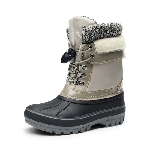 DREAM PAIRS Boys Girls Snow Boots Water-Resistant Outdoor Warm Cozy Anti-Slip Mid Calf Faux Fur Lining Insulated Winter Shoes for Little/Big Kids,Size 11 Little Kid,Lt Grey,KMONTE-1