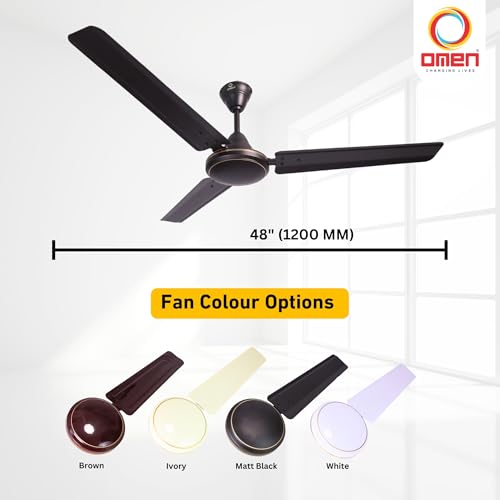 Image of Omen Changing Lives Dollar 1200mm Ceiling Fan for Home | BEE Star Rated Energy Efficient | Rust Resistant | Superior Air Delivery | High Speed | 2 Year Warranty | (Black) Pack of 2
