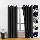 FEBSIXTH 100% Black Blackout Curtains for Bedroom,Room Darkening Curtains for Living Room,Black Out Curtains 84 inch Long,Thin Blackout Curtains,54 Wide,2 Panels
