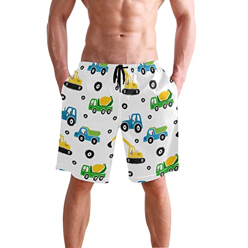 Tractor Excavator Dump Truck Men's Boy's Novelty Beach Shorts Swim Trunks Summer Quick Dry Bathing Suits S2