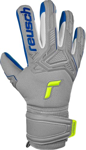 Reusch Attrakt Freegel Silver Goalkeeper Gloves, Gray/Blue/Yellow, Size 8 #TOP1