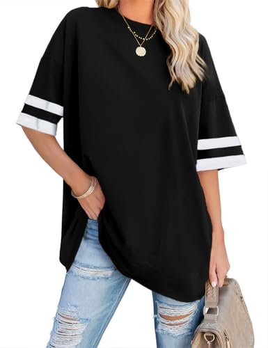 El Mejor Listado de Camisetas y tops para Mujer del mes. 47 VIOPY Camisetas de Mujer Camisetas de Manga Corta de Corte Holgado Camisetas de Cuello Redondo Tops de Verano Moda 2025 Negro M