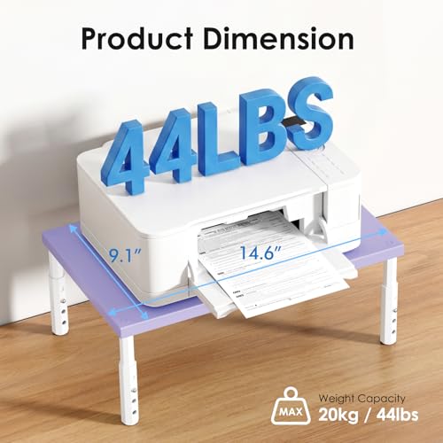 Image of ECOLOVI Adjustable Wood Computer Monitor Stand Riser, Office Desk Organizer and Accessories for Monitor, Laptop, PC, Printer, Office Desk Accessories Workspace Organizer for Home Office Supplies, Purple
