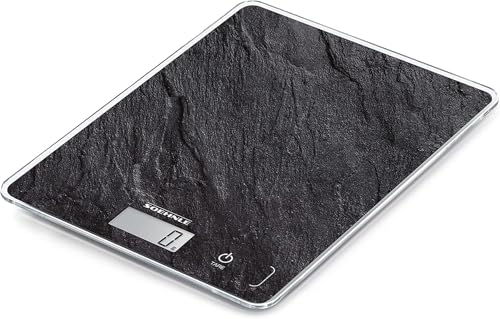 Soehnle Page Compact 300 Slate, digitale Küchenwaage mit Schiefermuster, Gewicht bis zu 5 kg, Haushaltswaage mit patentierter Sensor-Touch-Funktion, elektronische Waage inkl. Batterien