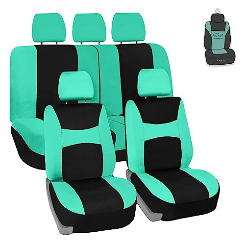 Image of FH Group Universal Automotive Seat Covers Full Set | Light & Breezy Flat Cloth Washable Car Seat Cover for SUV, Sedan, Truck | Airbag Compatible Interior Upgrade - Mint /Black