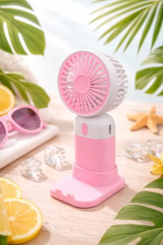 Image of Kabello Portable Hand Fan for Adults and Kids Rechargeable Handheld Fan with 3 Fan Speed Mini Fan for Travelling, Makeup and Office (Pink)