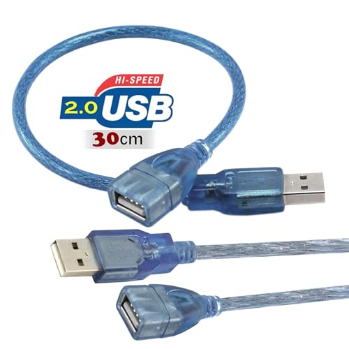 Image of NISHTECH 35cm Premium USB Extender Cable Male to Female USB A Male to USB A Female 2.0 Data Transfer and Charging Adapter for TV, PC, Laptop, PlayStation, Xbox, Flash Drive,etc (Transparent Blue)