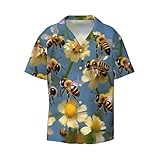 fresqa camicia da spiaggia a maniche corte con stampa di api miele e fiori, camicia da spiaggia con colletto cubano, camicia perfettamente casual con bottoni, nero, 4xl