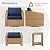 CHITA 5 Pieces Wicker Patio Furniture Set, Outdoor Conversation Set with 2 Pieces Rattan Swivel Chairs, 2 Pieces Ottomans, Thickened Cushions and Side Table, Blue Cushions with Brown Wicker