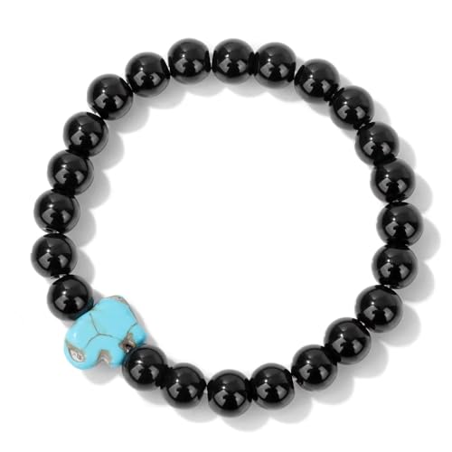 Bracelet perles quartz rose et turquoise avec pendentif éléphant en pierre naturelle
